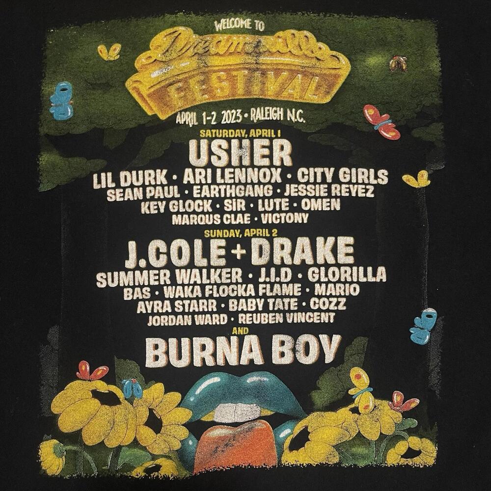 Dreamville Festival 2023 Tee Tour Graphic T Shirt J Cole Drake Usher Size XL - Picture 2 of 8